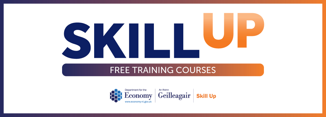 Skill Up Logo, Free Training Courses, Dept for the Economy Logo and NI Office Logo