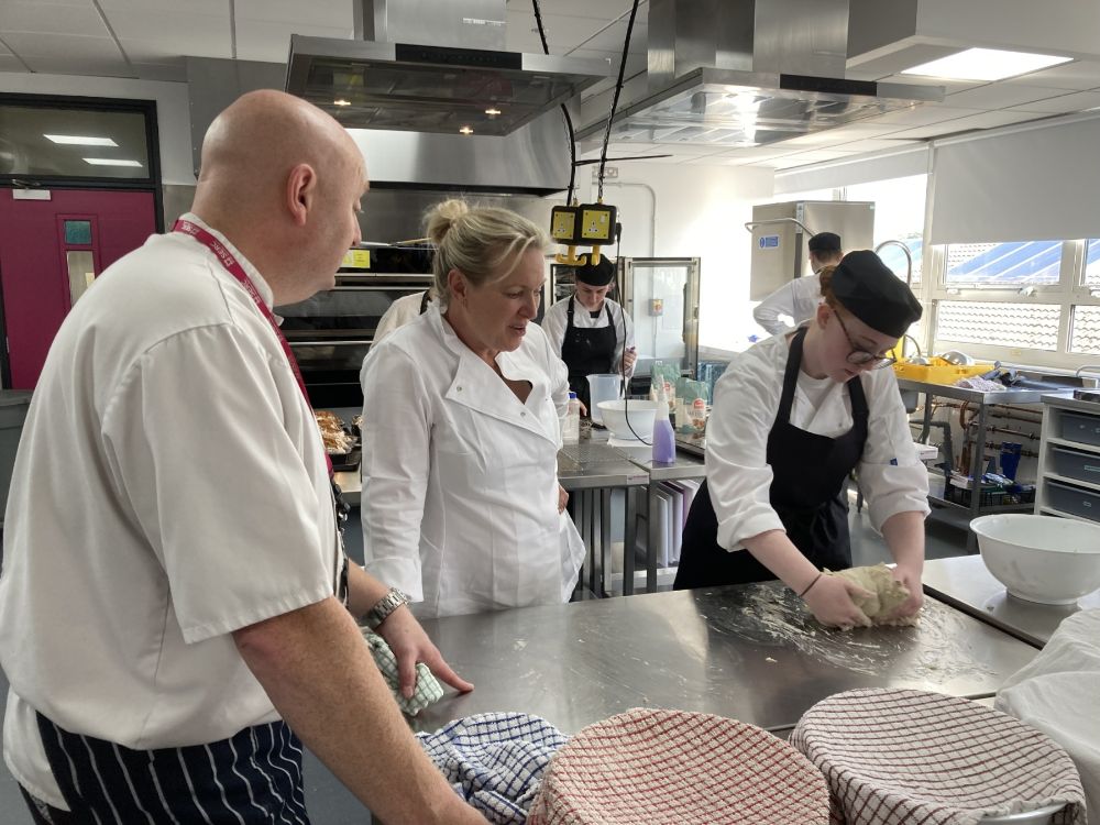 Chef Lecturer Tom Cluney with Rachel and student