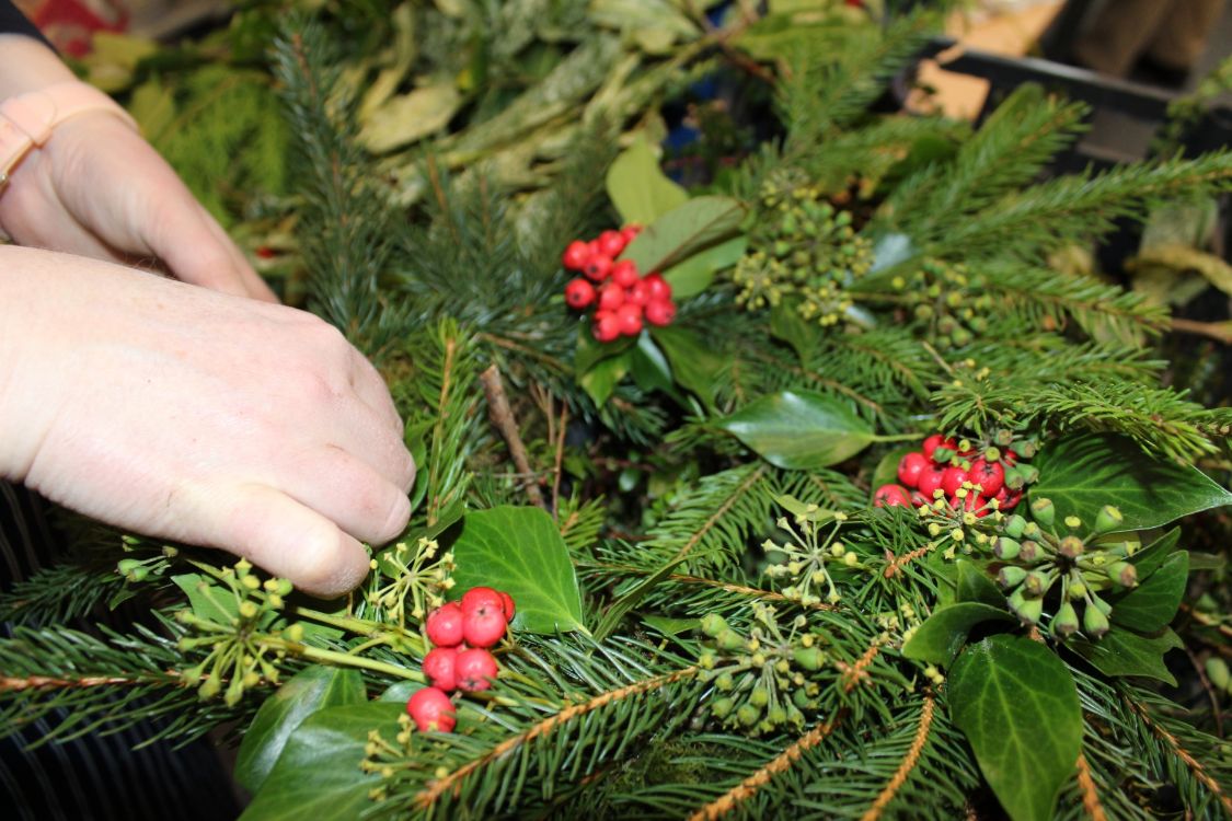 Wreath making in progress