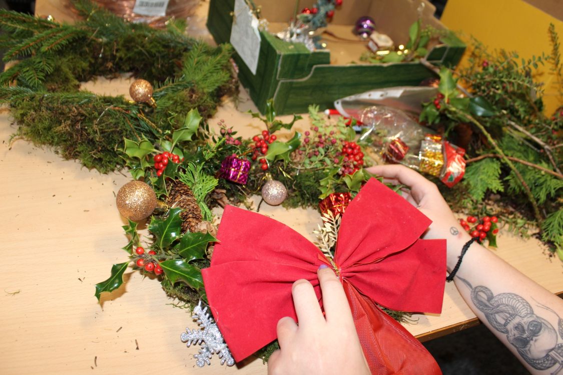 Wreath making in progress