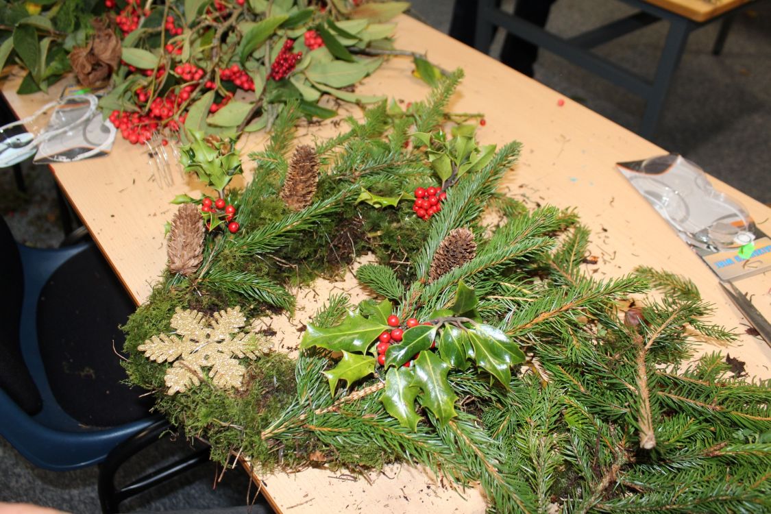 One of the wreaths in progress.