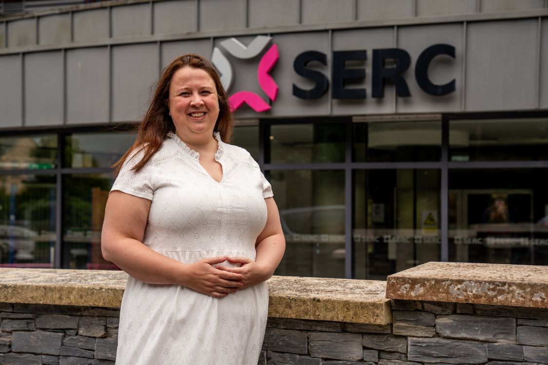 Violet Cowie who gained a distinction in her Level 3 Health and Social Care course at SERC, pictured on campus