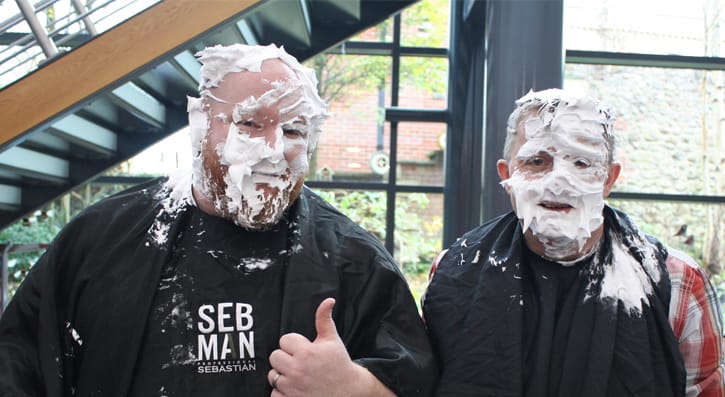 Members of the college management get involved in the pie face event