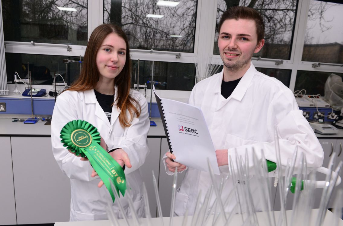 BTYS HC South Eastern Regional College Level 3 Applied Science students Tyler Patten (Bangor) and Emma Zubin (Ballyhalbert) were Highly Commended in the Biological and Ecological Sciences Senior Group category of the BT Young Scientist Competition 2020 for their investigation which looked Trachemys scripta (terrapin) and their detrimental impact on Irish freshwater habitats.  