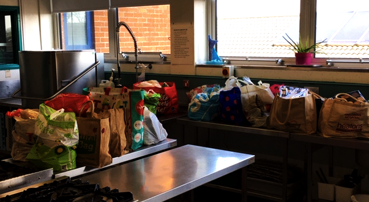 Bags of Food in Kitchen