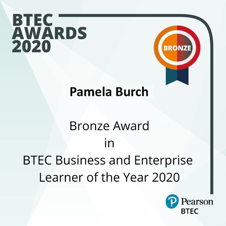 Pamela Burch Bronze award in BTEC Business and enterprise learner of the year