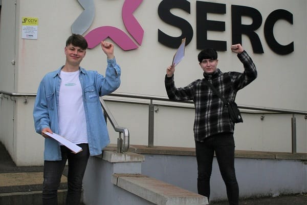 Two students celebrate results at Bangor Campus