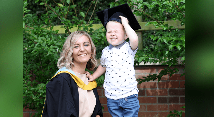 Cathy Keeley from Belfast celebrated graduating with CIPD Level 5 Certificate In Human Resource Management, Cathy is pictured with her son Conlaoch.