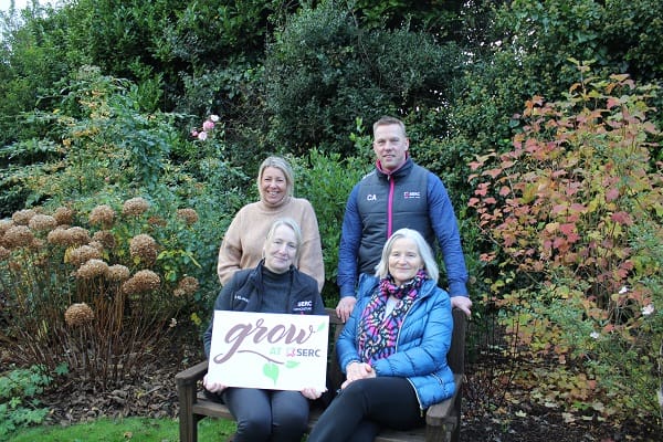 SERC team Claire Dunwoody, Colin Atkinson with front, seated Anne Franklin and Joanna Loane in the Shrub Garden 