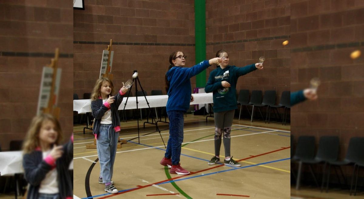 Laura Fitzsimons, Lydia McCoy and Jasmine McCoy experimenting with potential and kinetic energy