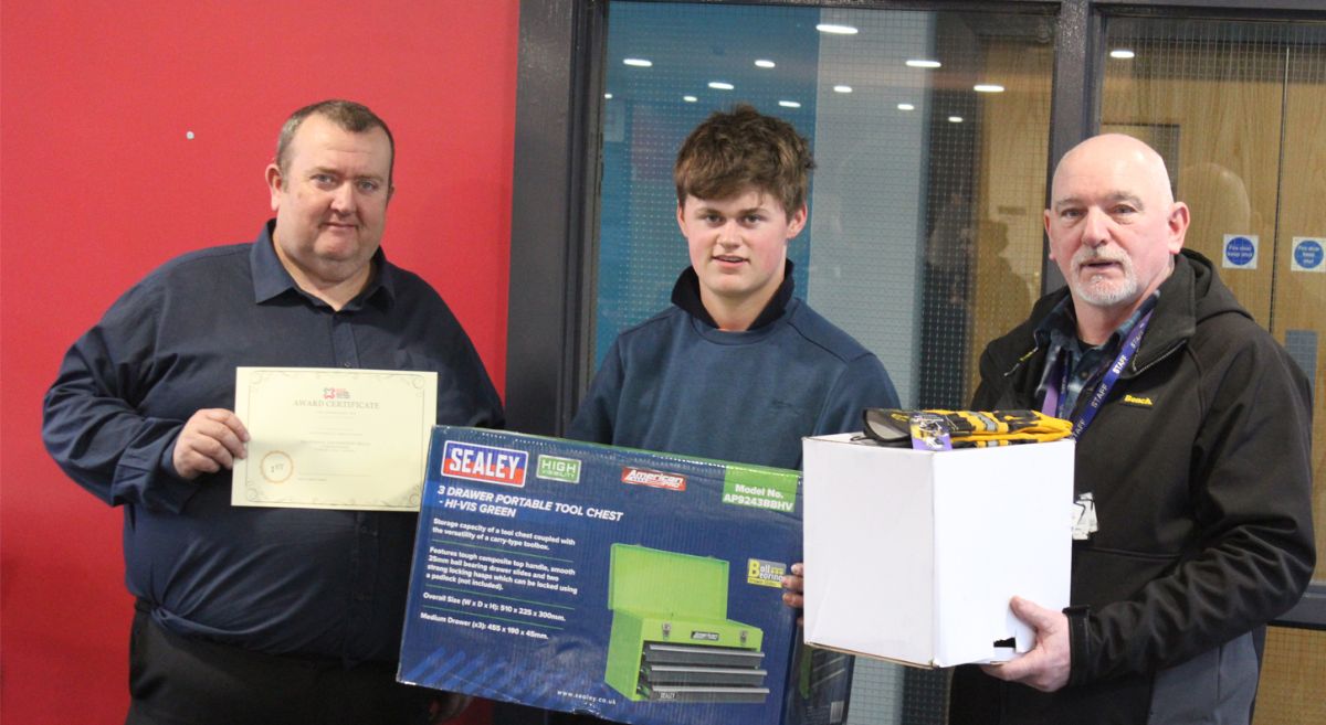 (L-R) Ivan Kelly, SERC Engineering lecturer, Daniel Tumelty, Level 2 Apprenticeship NI in Engineering and James Reynolds, SERC staff member.