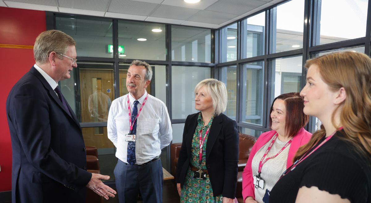 Lord Caine (right) meets Dr Michael Malone, Heather McKee, Catherine Shipman and Anna Leahy.