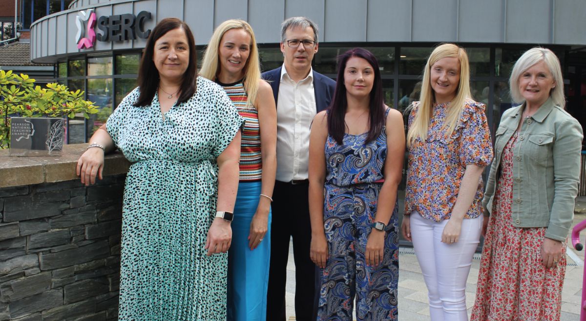 Picture of Little SERC team and trophy outside SERC Bangor Campus 