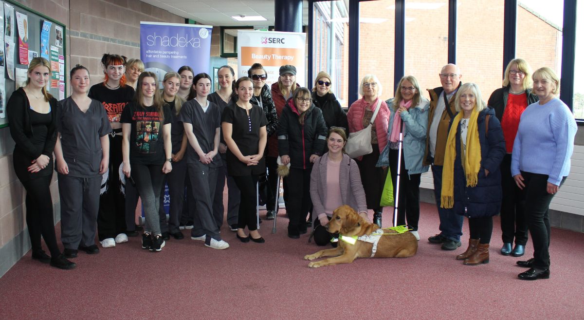 Hair and Beauty students with RNIB clients