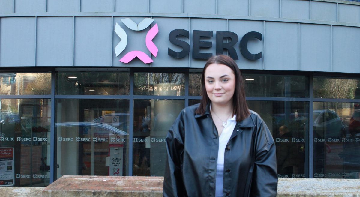 female student pictured outside serc