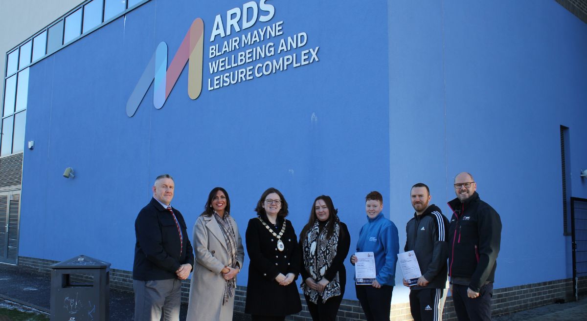 Sean Fegan, Louise Murray, Mayor of Ards & North Down, Councillor Jennifer Gilmore, Claire McMaster, Scarlett Jenkins Curtis Sinclair with Phillip McKelvey.